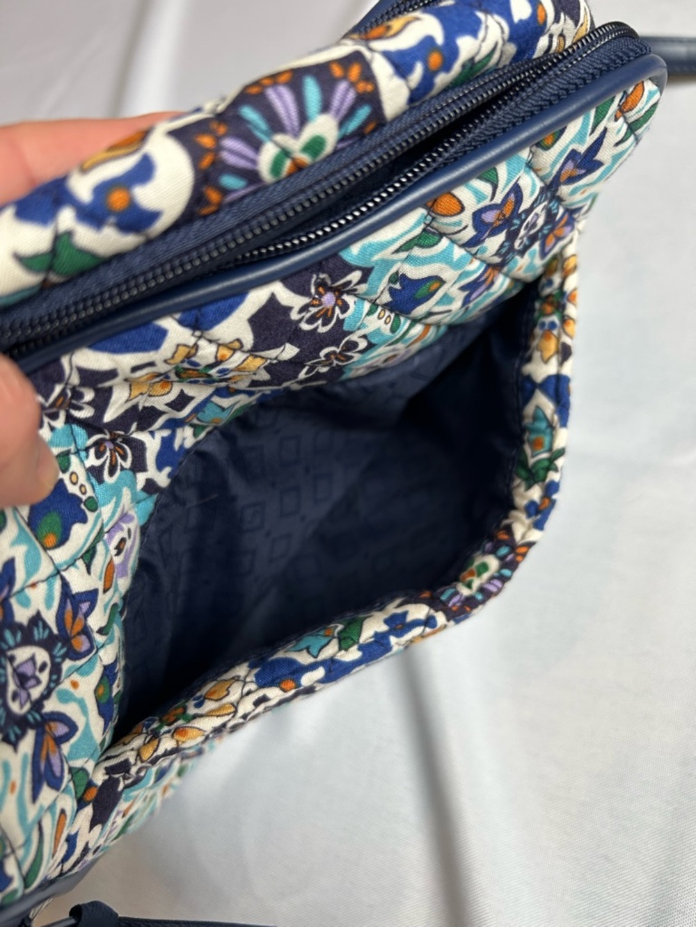 Vera Bradley Cotton Trimmed Crossbody Bag in Lisbon Medallion Cool Pattern - Picture 10 of 12